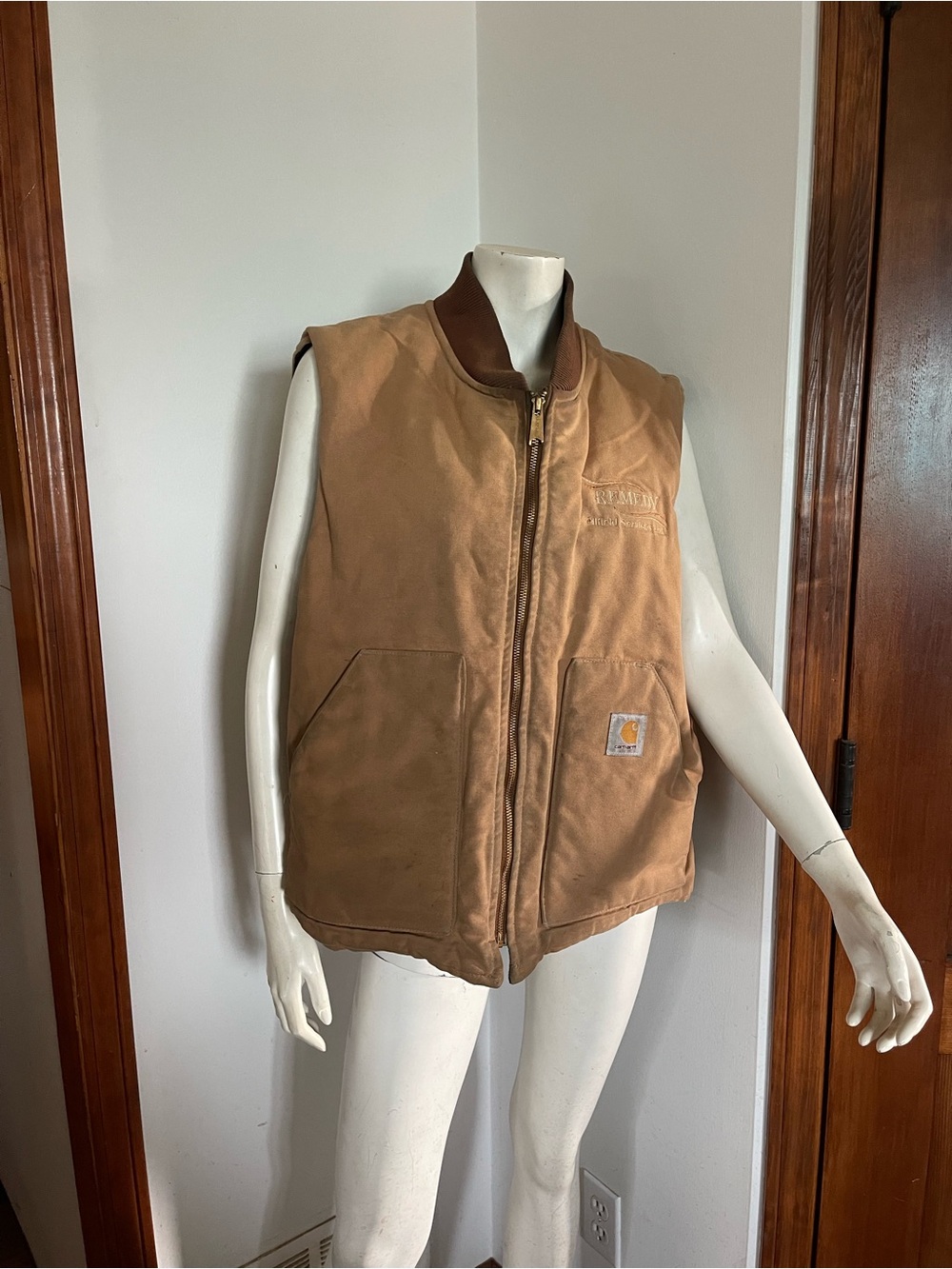 UNISEX Vintage Carhartt Duck Vest XL Tan 90s Arctic Quilt Lined Workwear